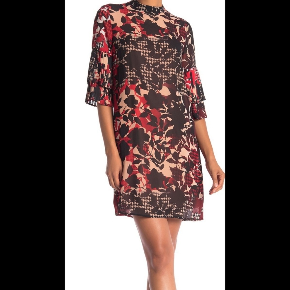 NWT Sharagano Dress size 4 Black/red multi print